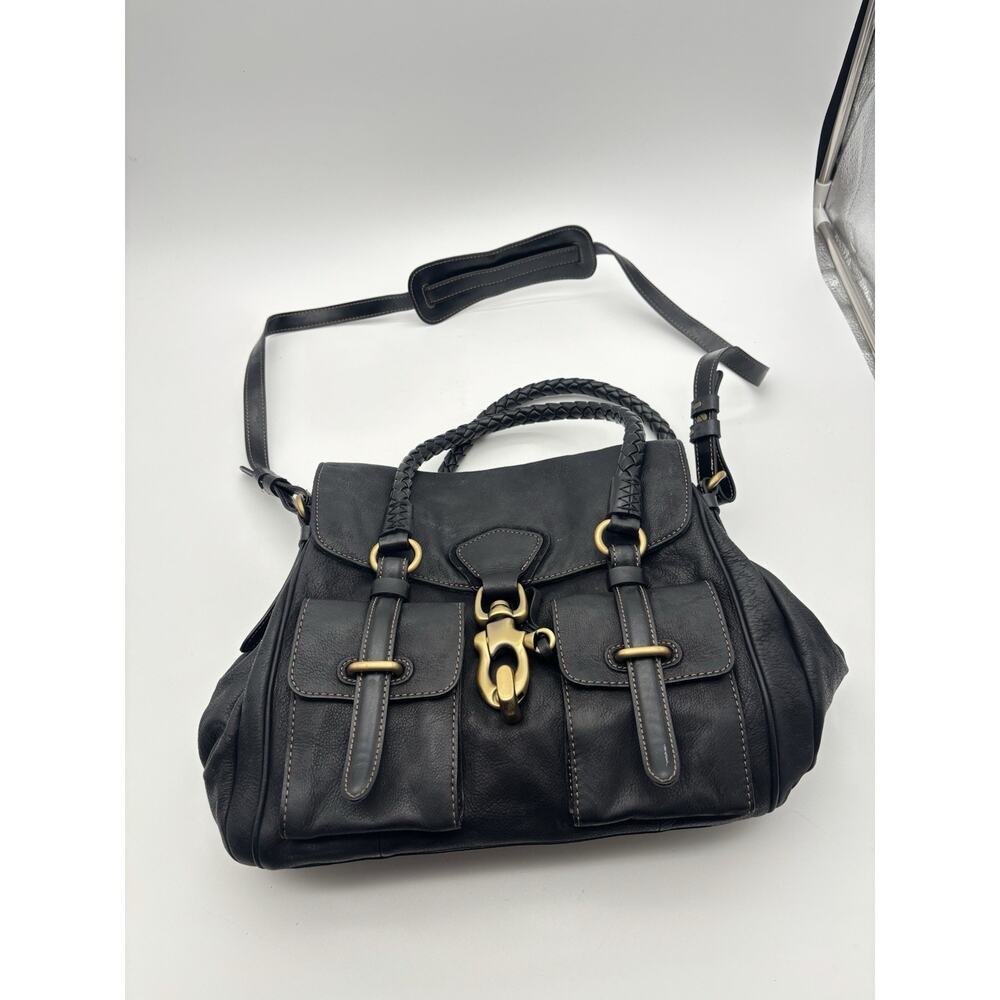 Francesco Biasia Shoulder Bag Leather Braided Handles Buckle Pockets Crossbody